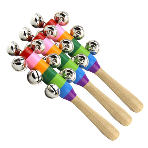 3pcs Jingle Bell Musical Instrument with Wood Handle for Kids