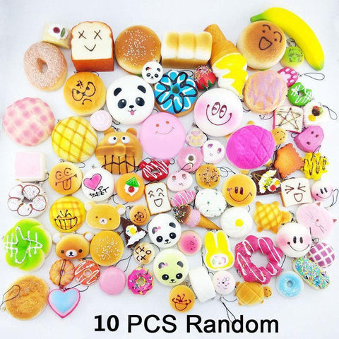 10Pcs Jumbo Random Squishy Panda/Bread/Cake/Buns/Donut Phone Straps