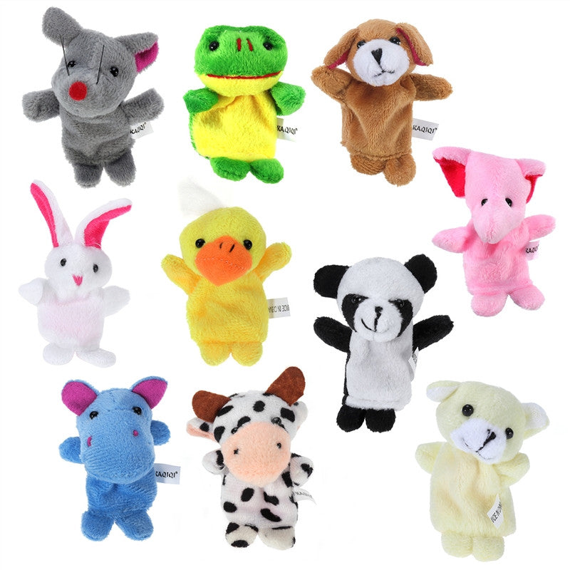 10pcs Cartoon Animal Soft Velvet Finger Puppets