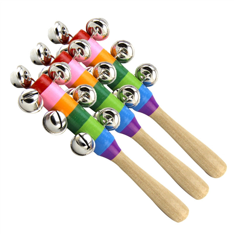 3pcs Jingle Bell Musical Instrument with Wood Handle for Kids