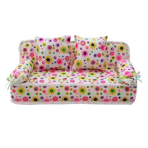 Lovely Miniature Furniture Flower Print Sofa Couch with 2 Cushions